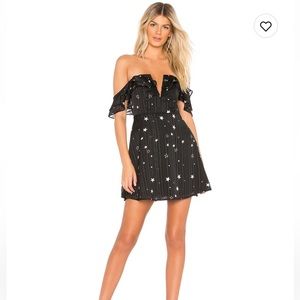 Off the Shoulder V- Wired Black Mini Dress